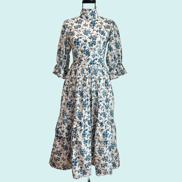 Meadows Clematis Blue Floral Dress Size 2 - Picture 2 of 9